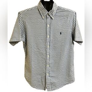 Ralph Lauren Navy and White Checkered Short Sleeve Button down Shirt